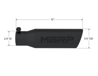 Tip. 3in. O.D. Angled Rolled End 2in. inlet 12in. length-Black Coated. by MBRP Exhaust