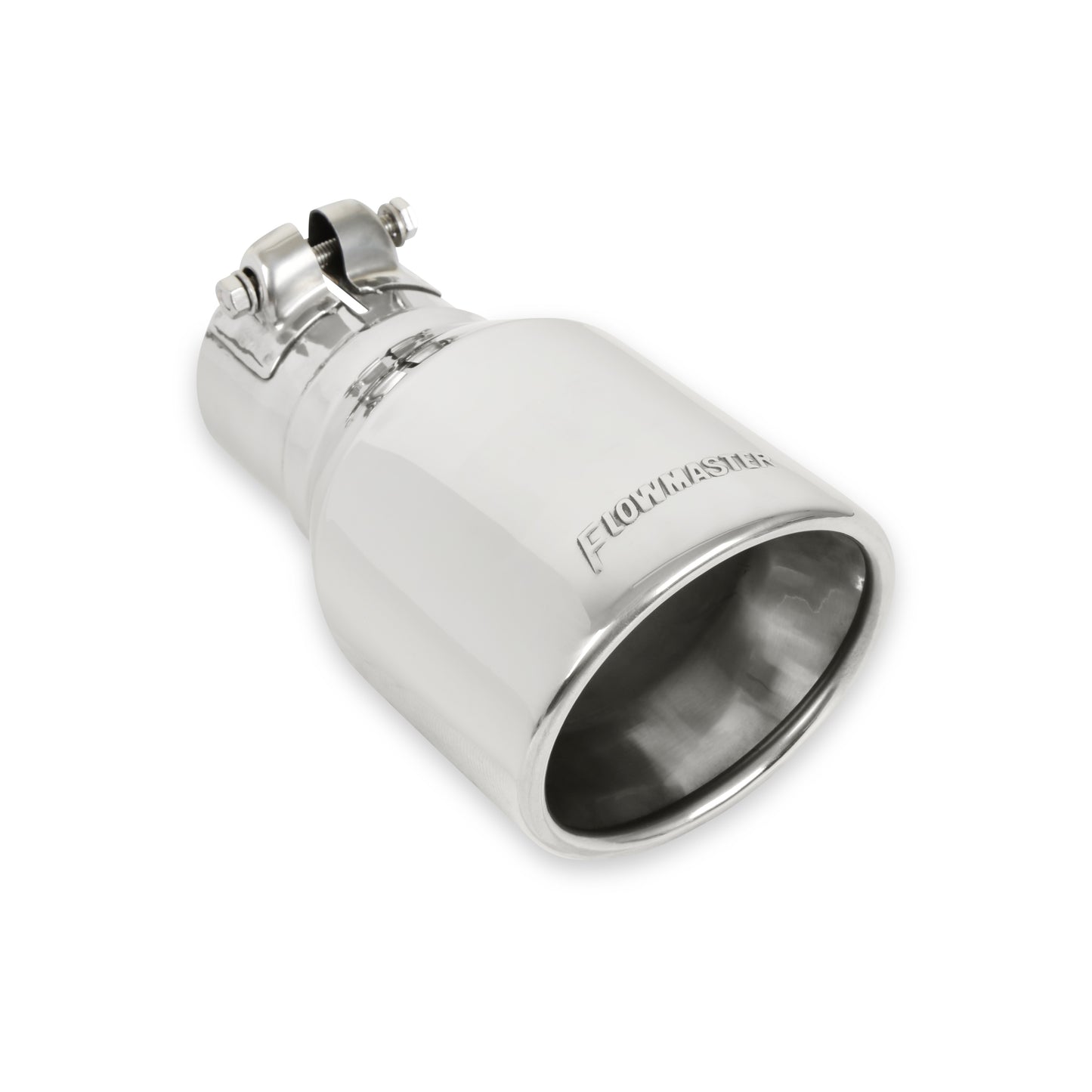 Exhaust Tip - 4.00 in. Rolled Angle Polished SS Fits 2.50 in. Tubing - clamp on by Flowmaster