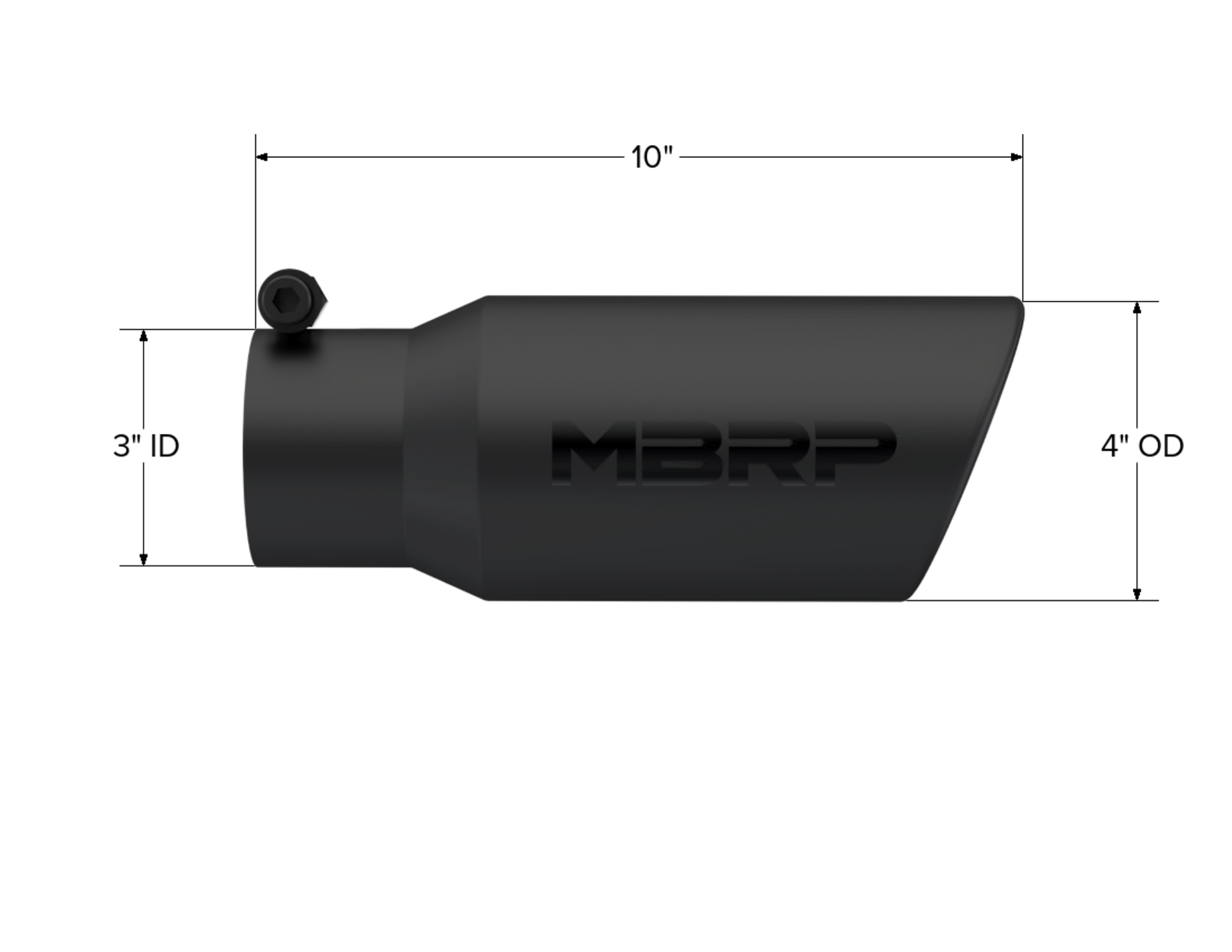 Tip. 4in. O.D.. Angled Rolled End. 3in. inlet. 10in. length. Black Coated. by MBRP Exhaust