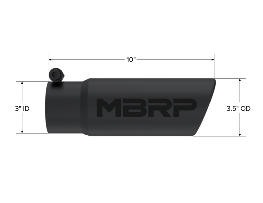 Tip. 3in. O.D. Angled Rolled End. 3in. I.D. inlet. 10in. length. Black Coated. by MBRP Exhaust
