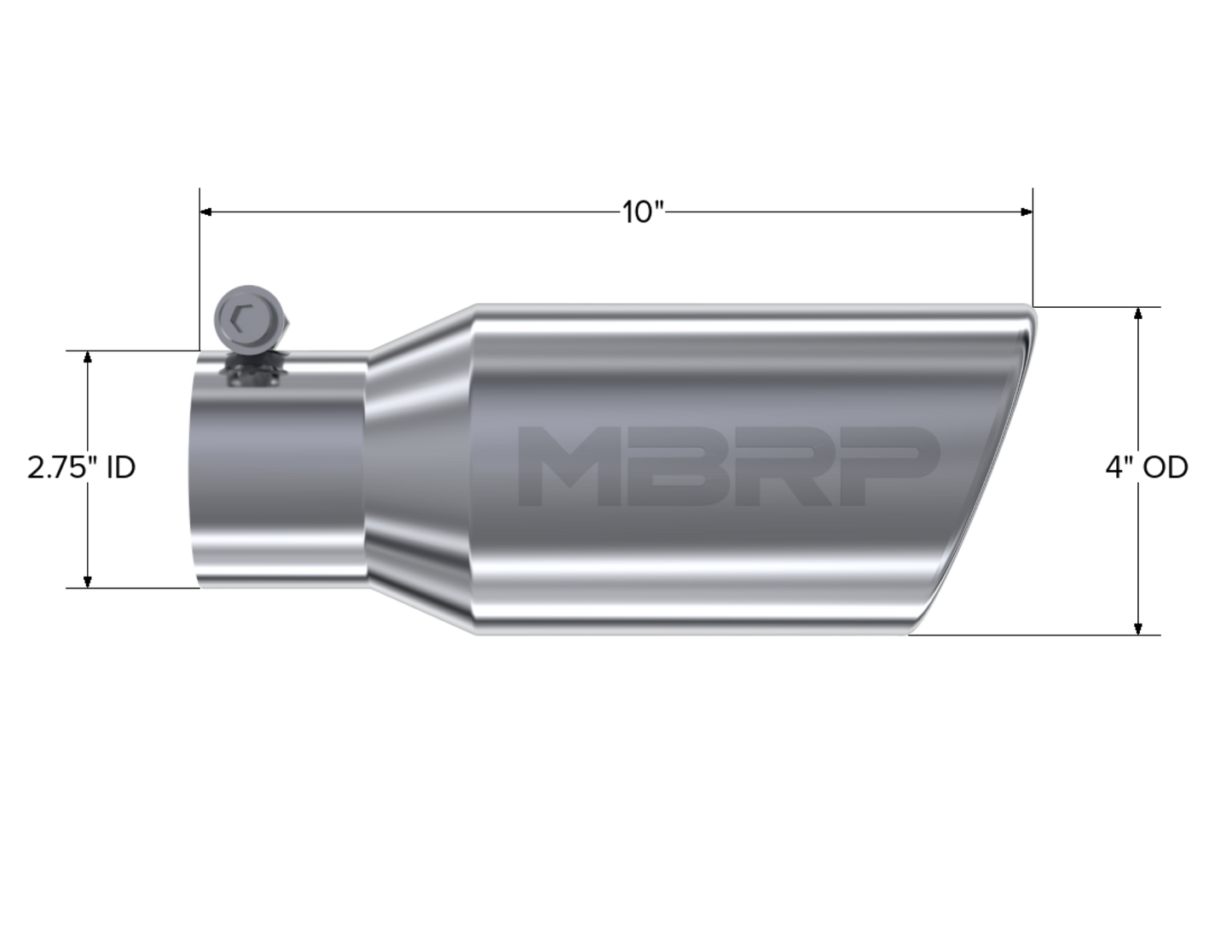 Tip. 4in. O.D. Angled Rolled End 2 3/4in. inlet 10in. length. T304 Stainless. by MBRP Exhaust