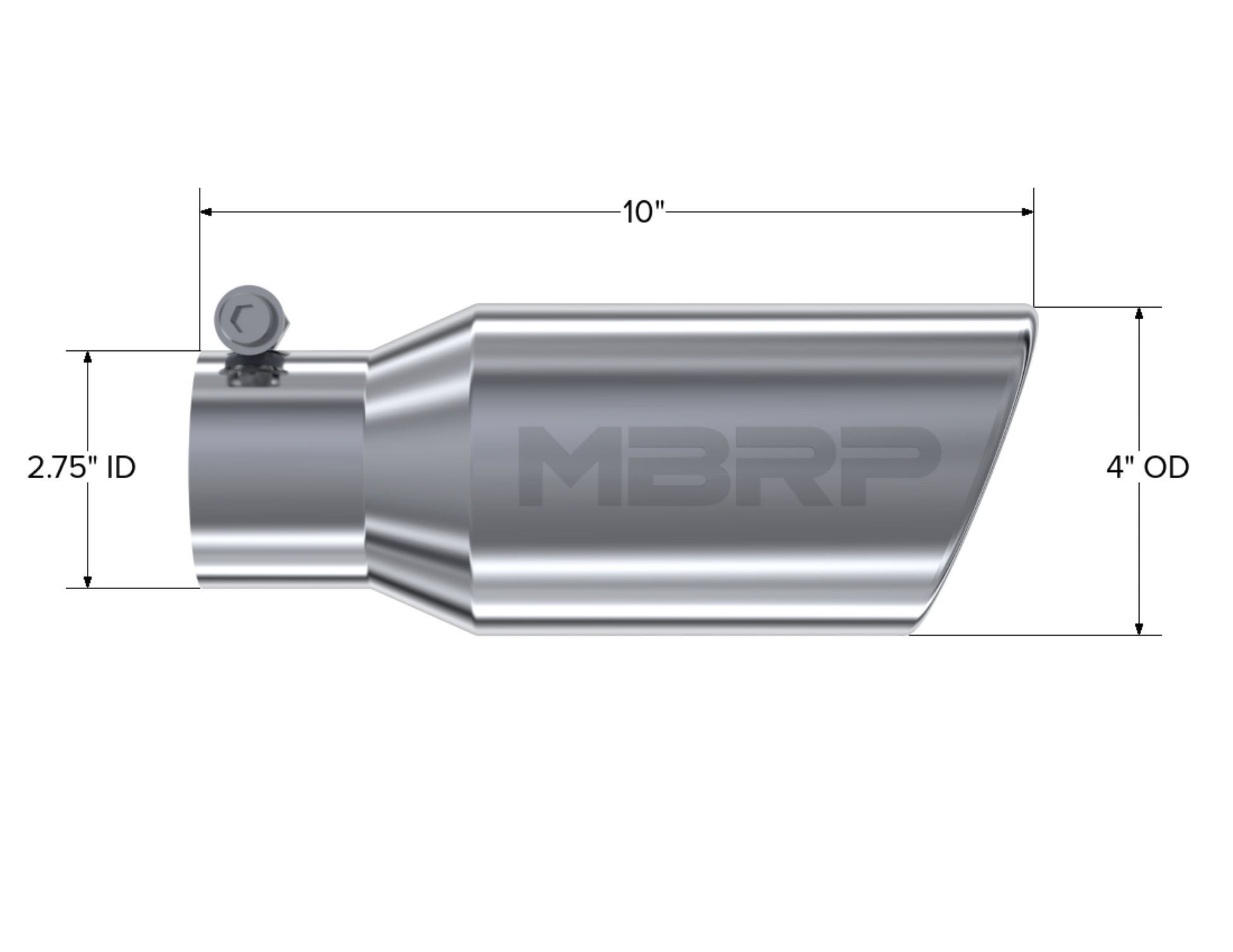 Tip. 4in. O.D. Angled Rolled End 2 3/4in. inlet 10in. length. T304 Stainless. by MBRP Exhaust