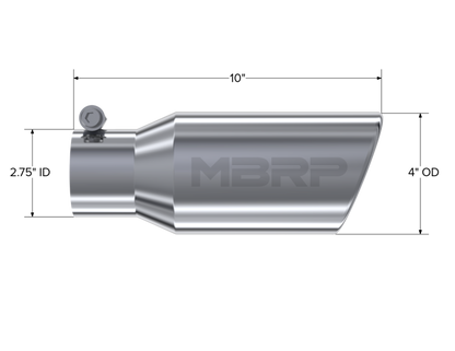 Tip. 4in. O.D. Angled Rolled End 2 3/4in. inlet 10in. length. T304 Stainless. by MBRP Exhaust