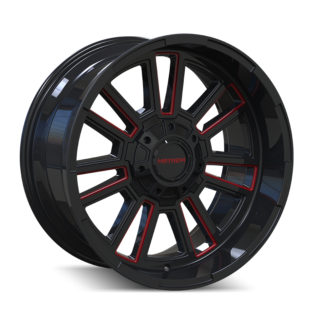MAYHEM APOLLO 8115 GLOSS BLACK MILLED PRISM RED MILLED 20-10 8-170 -19MM 125.2MM by Mayhem