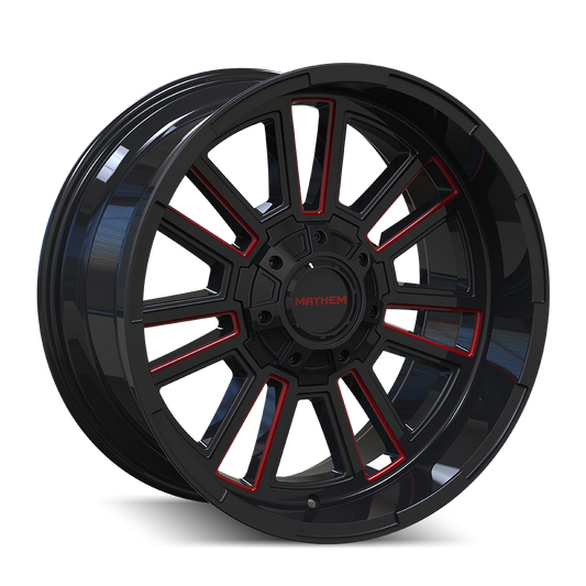MAYHEM APOLLO 8115 GLOSS BLACK MILLED PRISM RED MILLED 20-9 8-170 0MM 125.2MM by Mayhem