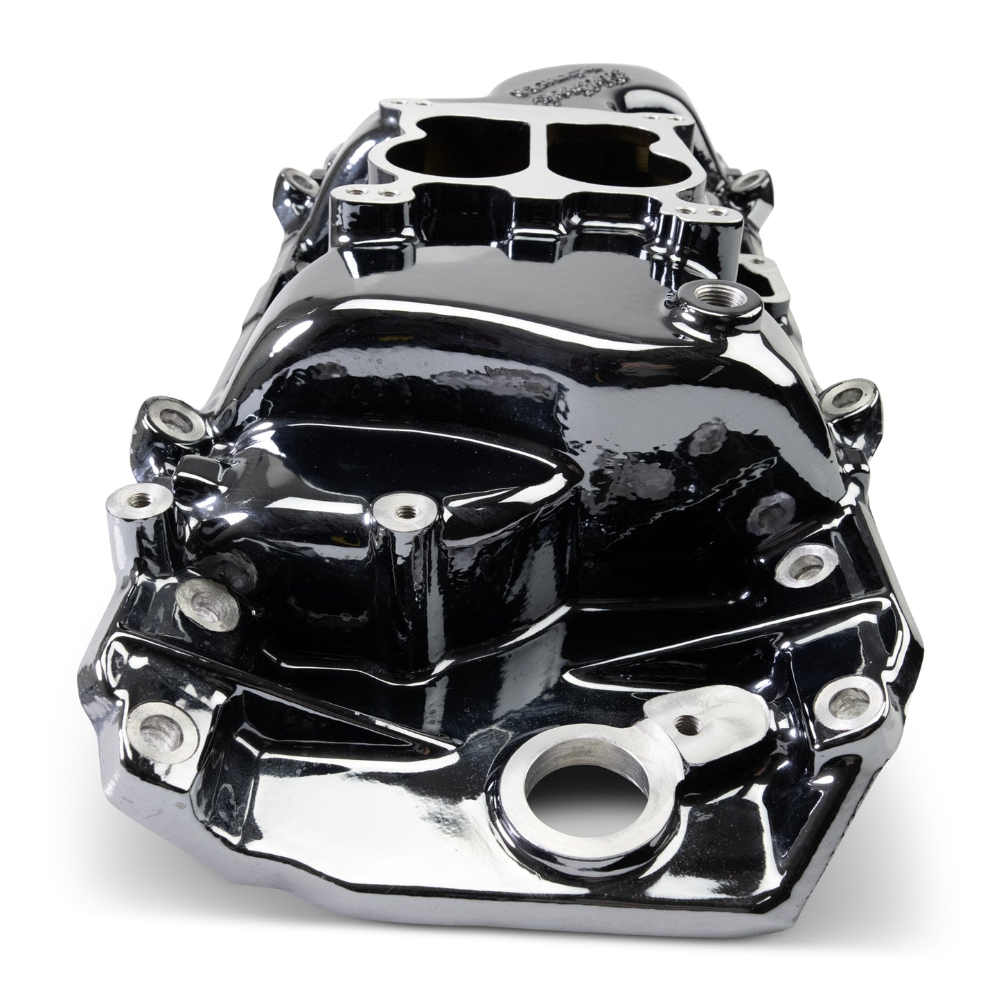 Performer 2-O Manifold for 1965-90 B/B Chevy Oval Port Heads, Black Plasma by Edelbrock
