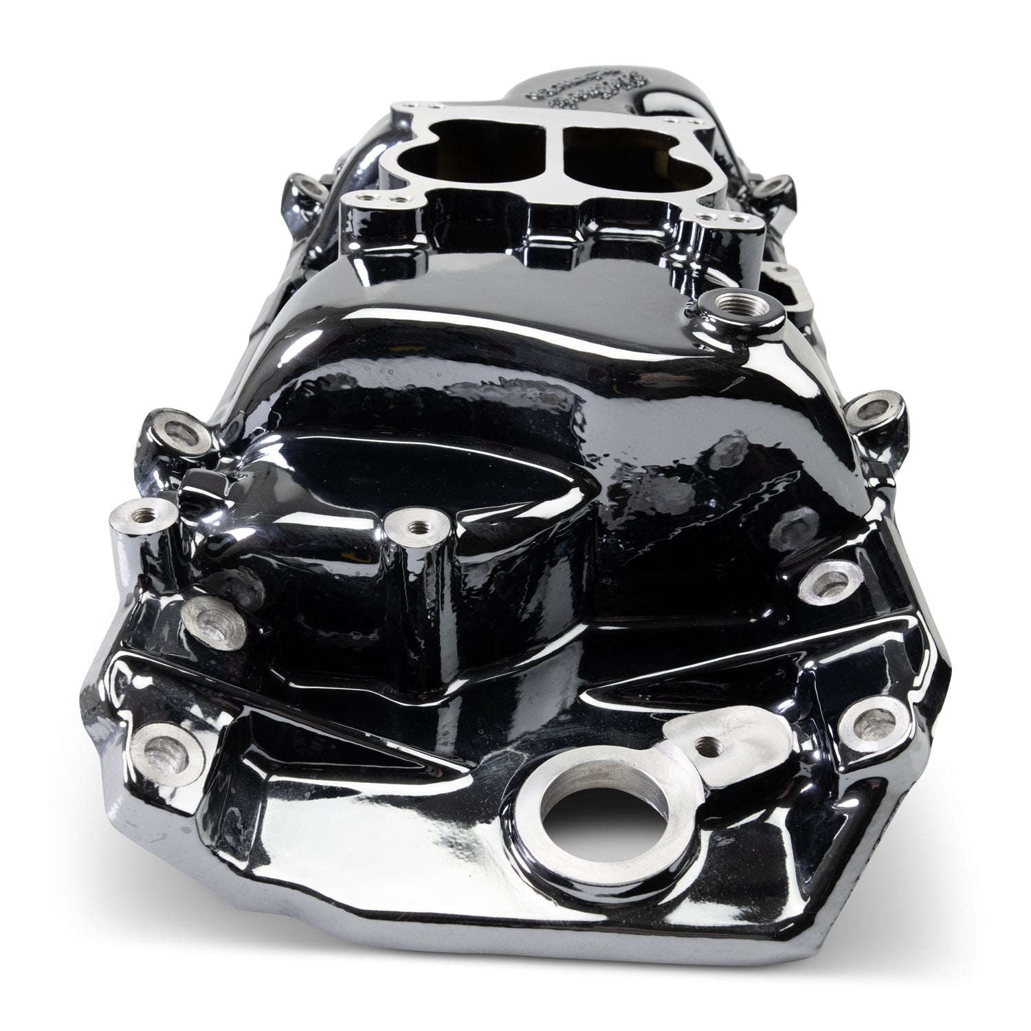 Performer 2-O Manifold for 1965-90 B/B Chevy Oval Port Heads, Black Plasma by Edelbrock