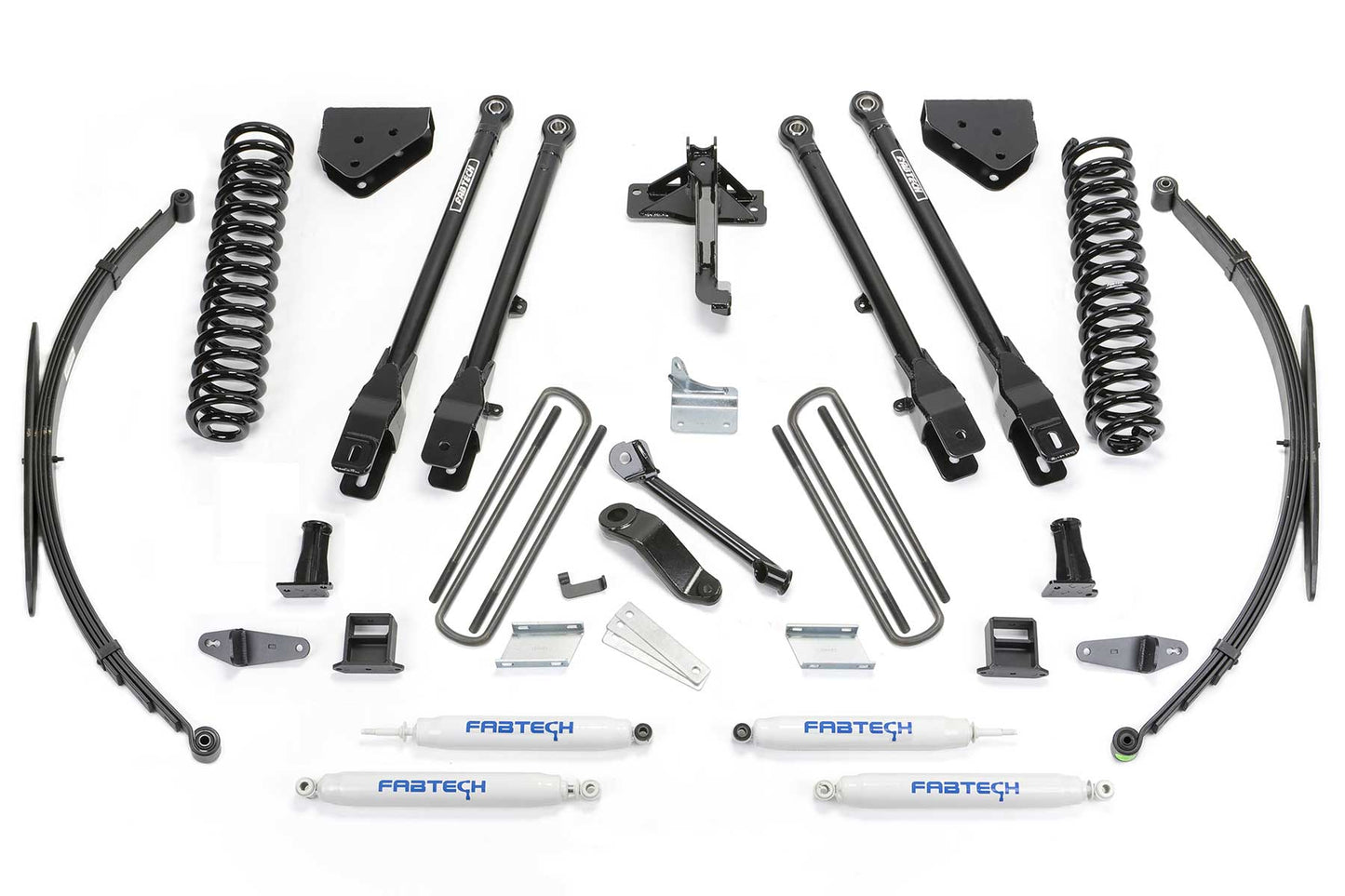 8" 4LINK SYS W/COILS & RR LF SPRNGS & PERF SHKS 2008-16 FORD F250/350 4WD. by Fabtech