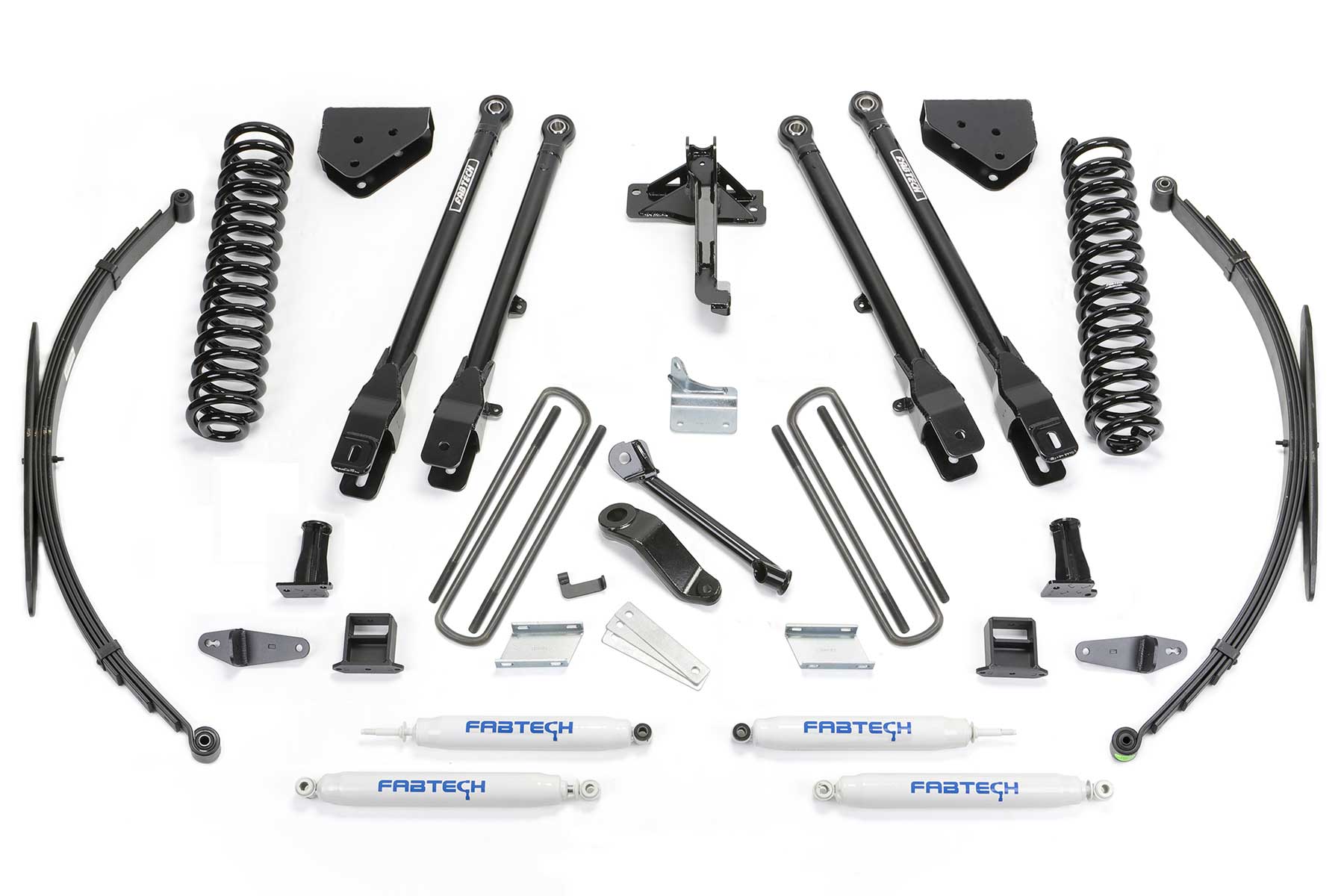 8" 4LINK SYS W/COILS & RR LF SPRNGS & PERF SHKS 2008-16 FORD F250/350 4WD. by Fabtech