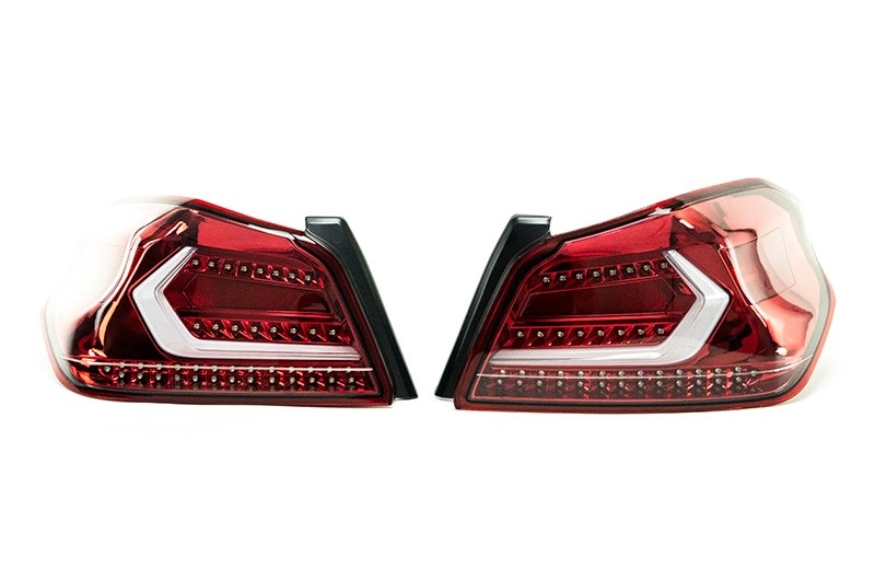 OLM Evolution Tail Lights - Clear Lens, Red Base, White Bar - 2015-2021 Subaru WRX / STI by MYX Automotive