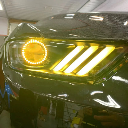2015-2017 Ford Mustang Pre-Assembled Headlights -Dynamic ColorSHIFT RGB+A -Black Edition by ORACLE Lighting