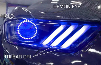 2015-2017 Ford Mustang Pre-Assembled Headlights -Dynamic ColorSHIFT RGB+A -Black Edition by ORACLE Lighting